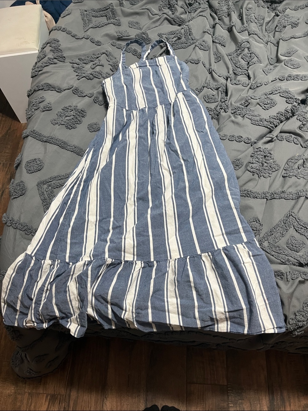 Blue & White Striped Midi Sundress - Lightweight Summer Dress